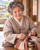 책보를 푸는 고길례 할매 (AI 캐릭터)